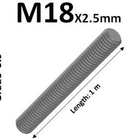 تصویر پیچ متری قطر 18 آهنی گرید 5.6 Metric M18x2.5 class 5.6