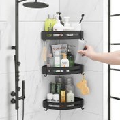 تصویر قفسه حمام کنج مدل TK-1 آلومینیوم ضد زنگ مشکی 