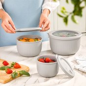 تصویر ست کاسه گرد شیاردار با درب سوپاپ دار کدکالا 2233 لیمون 