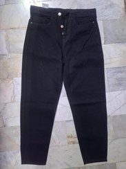 تصویر شلوار جین مام فیت مشکی پارچه جین کجراه اعلا گرم بالا - ۳۲ Black Mommy Fit Jeans High Warm High