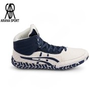 تصویر کفش کشتی مردانه آسیکس 2501 | سبک، راحت و چسبندگی بالا - سفید/سرمه ای / 44 Asics Wrestling Shoes 2501 | Lightweight, Comfortable, High Grip – Arenasporter