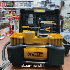 تصویر پمپ باد فندکی دوسیلندر دیوالت با وسایل کامل پنچر گیری DEWALT