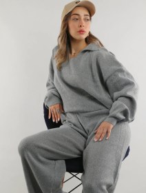 تصویر ست بلوز شلوار بافت یقه هفت زنانه 