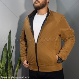 تصویر کاپشن دو روی زمستانه مردانه رنگ مشکی و شتری کد 2784 