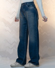 تصویر شلوار جین نیم بگ رنگ سورمه ای | کد 5476 