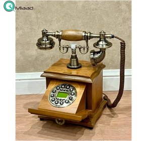 تصویر تلفن گرندفون Grand Phone مدل 1060، تلفن رومیزی کلاسیک با شماره گیر دکمه ای، متریال چوبی تلفن و همچنین دارای کالر آیدی 