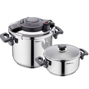 تصویر زودپز دوقلو کرکماز 7 و 4 لیتر مدل Alessa A178 Korkmaz Alessa 4 Piece Pressure Cooker Set A178