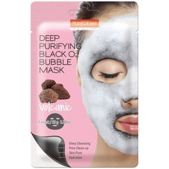 تصویر ماسک تصفیه کننده صورت اکسیژن و خاکستر آتشفشانی پیوردرم Purederm Black O2 Volcanic 