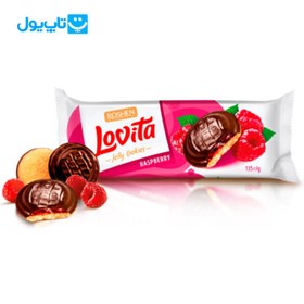 تصویر کوکی ژله ای لاویتا روشن با طعم تمشک و روکش شکلات 135 گرم Lovita Roshen jelly cookie with raspberry flavor and chocolate coating 135gr