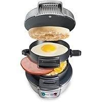 تصویر ساندویچ ساز صبحانه 25475 همیلتون بیچ، خاکستری (توقف شده) Hamilton Beach Breakfast Sandwich Maker with Egg Cooker Ring, Customize Ingredients, Perfect for English Muffins, Croissants, Mini Waffles, Perfect White Elephant Gifts, Silver (25475)