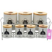 تصویر ست جای ادویه 7 پارچه بی.وی.کی مدل درب چوب کد 863216 B.V.K. 7-piece spice rack set, wooden door code 863216