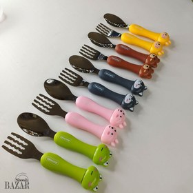 تصویر قاشق چنگال فانتزی طرح حیوانات کد n54 spoon and fork