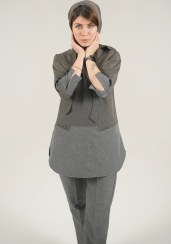 تصویر ست اسکراب زنانه آستین سه ربع پرشیا طوسی- شکلاتی 