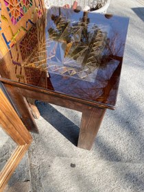 تصویر میز عسلی چوبی وسط آیینه سایز60 در 45 ارتفاع 52 