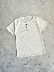 تصویر تیشرت آستین ژور سه دکمه نما - سفید 