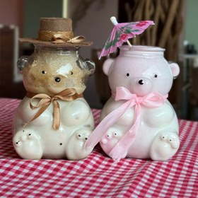 تصویر تدی نشسته شیشه ای 