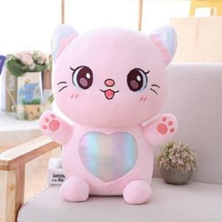 تصویر عروسک مدل گربه مدل قلبی ارتفاع 26 سانتی متر - خاکستری 