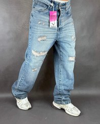 تصویر شلوار نیم بگ مردانه آبی کثیفشور | زاپ دار | 124 