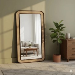 تصویر آینه قدی حصیری مدل ترنج شروع قیمت از سایز 60 در 160 