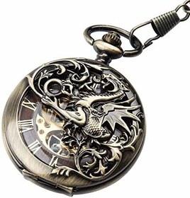 تصویر ساعت مچی مردانه مکانیکی Steampunk Vintage با شمارنده های رومی شمارنده ساعت های جیبی اسکلت با کیف هدیه برای زنان مردانه 