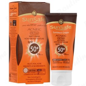 تصویر کرم ضدآفتاب فاقد چربی SPF 50 بژ روشن سان سیف 50 گرم 