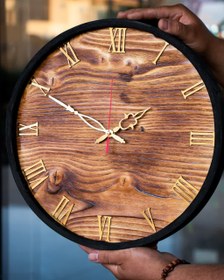 تصویر ساعت دیواری چوبی روستیک متریال چوب فنلاندی وارداتی سندبلاست قطر40سانت 