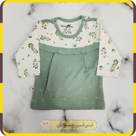 تصویر ست 4 تیکه دخترانه نوزادی سبز سفید طرح گل 