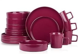 تصویر مجموعه ظروف شام Stone Lain Cleo Stoneware ، سرویس 16 قطعه برای 4 ، Magenta Stone lain Cleo Stoneware Dinnerware Set, 16-Piece Service for 4, Magenta