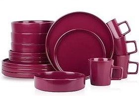 تصویر مجموعه ظروف شام Stone Lain Cleo Stoneware ، سرویس 16 قطعه برای 4 ، Magenta Stone lain Cleo Stoneware Dinnerware Set, 16-Piece Service for 4, Magenta