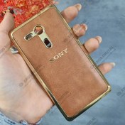 تصویر گارد گوشی Sony Xperia SP دور طلایی پشت چرم - قهوه-ای 