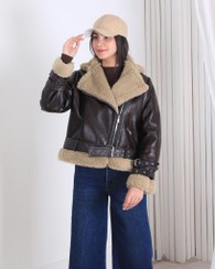 تصویر کاپشن چرم بوفالو زیپ کج M&A 