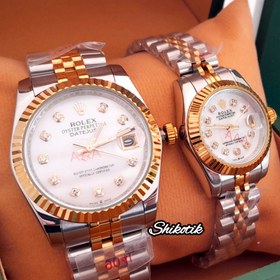 تصویر ساعت مچی ست مردانه و زنانه ROLEX مدل OYSTER PERPETUAL DATEJUST ( اورجینال - قاب طلا) - مردانه طلایی نقره ای ROLEX WATCH (superlative chornometer officially certified)OYSTER PERPETUAL DATEJUST