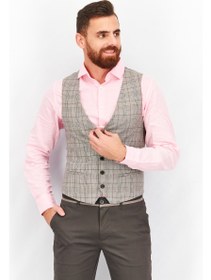 تصویر جلیقه مردانه با طرح چهارخانه، مناسب اندام معمولی، ترکیب رنگ خاکستری برند selected Men Regular Fit Checkered Waistcoat, Grey Combo