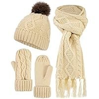 تصویر پک 3 در 1 زمستانی زنانه محصول ANDORRA ANDORRA 3 in 1 Women Soft Warm Thick Cable Knitted Hat Scarf & Gloves Winter Set