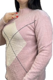 تصویر بلوز بافت وارداتی زنانه طرح لوزی صورتی رنگ imported-pink-diamond-pattern-women-knit-blouse