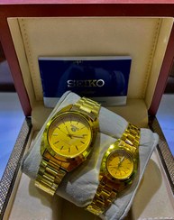 تصویر ساعت طرح سیکو ۵ فلزی ست مردانه و زنانه ۱۳۷۹-R - نقره ای صفحه مشکی / مردانه Seiko design watch 5 sets for women and men 1379-R