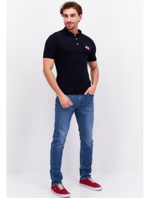 تصویر پ polo shirt آستین کوتاه با لوگوی برند برای آقایان، مدل فیت معمولی، آبی تیره برند bugatti Men Regular Fit Brand Logo Short Sleeve Polo Shirt, Navy Blue