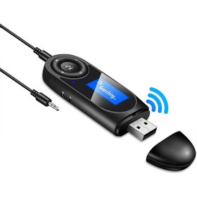 تصویر آداپتور USB صوتی فرستنده و گیرنده LCD بلوتوث 2 در 1 با تأخیر کم نسخه 5.0 با جک 3.5 میلی متری AUX 