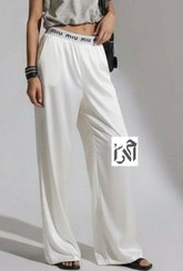 تصویر شلوار زنانه ساتن سفید کمر میو میو 