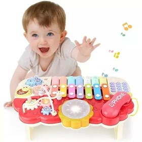 تصویر اسباب بازی پیانو 6 کاره موزیکال و چراغدار آموزشی صورتی Electric Musical Piano Toy 