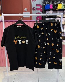 تصویر ست تیشرت شلوارک جوجه تیغی - مشکی 