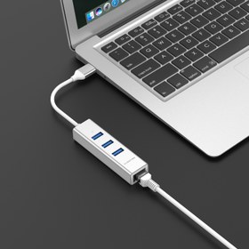 تصویر هاب USB به USB و LAN لنشن مدل H23s ا Lention USB-C to USB and Ethernet H23s Lention USB-C to USB and Ethernet H23s