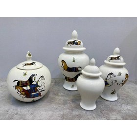 تصویر 3 عدد جینجر جار و 1 عدد جار کروی مدل هرمس سفید کد 20085 