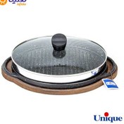 تصویر تابه گریل چدنی یونیک UN-6019 سایز ۳۴ با چوب و انبر 