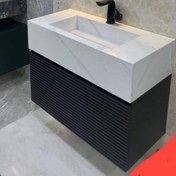 تصویر روشویی کابینتی بامبو مشکی با کاسه پرسلان سفید 