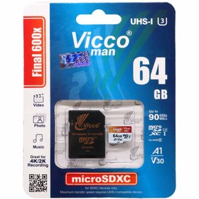 تصویر کارت حافظه microSDXC ویکومن مدل 600x plus کلاس 10 استاندارد UHS-I U3 A1 V30 سرعت 90MBs ظرفیت 64 گیگابایت به همراه آداپتور SD 