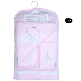 تصویر ست حوله 5 تکه نوزاد طرح خرس نامه بر پاپو Papo Bear & Envelope Papo Bear & Envelope 5 Piece Baby Towel Set