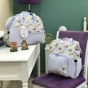 تصویر ست کوله و ساک ببتو گلدار رنگ آبی 