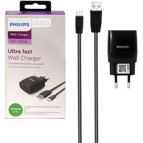 تصویر شارژر دیواری 10.5W تک پورت Philips مدل DLP2310UB به همراه کابل شارژ اندروید - Philips