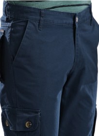 تصویر شلوار کتان مردانه فیت معمولی برند hubberholme Navy Blue Slim Fit Solid Cargo Trousers for Men